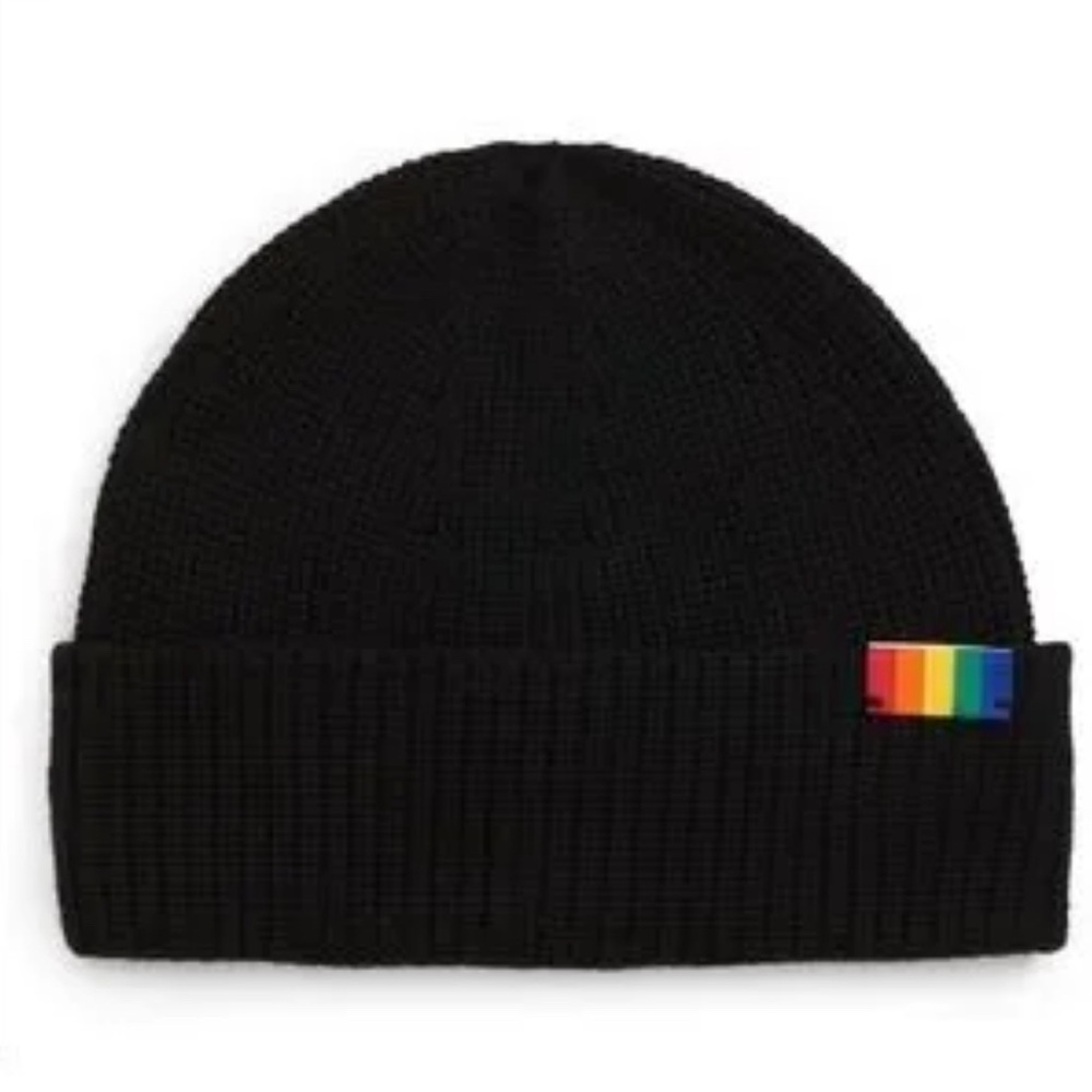 Kurt Geiger Black Knit Beanie with Rainbow Accent cotton wool